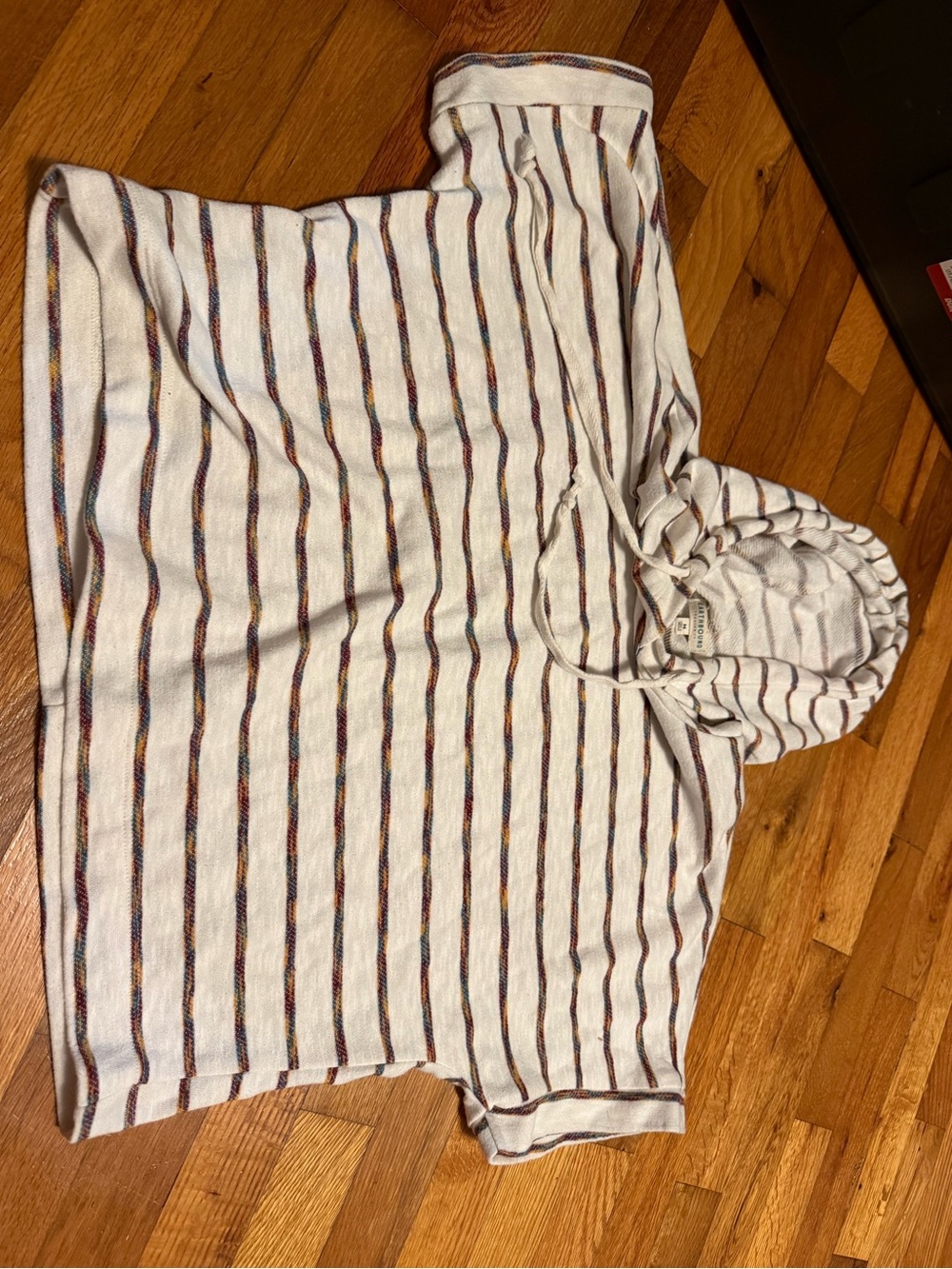 EARTHBOUND White Short-Sleeve Hoodie with Multicolor Stripe Detail